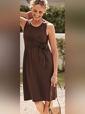 J. Jill Wearever Sleeveless Tie Waist Sheath Dress Kona Brown sz L Petite Summer